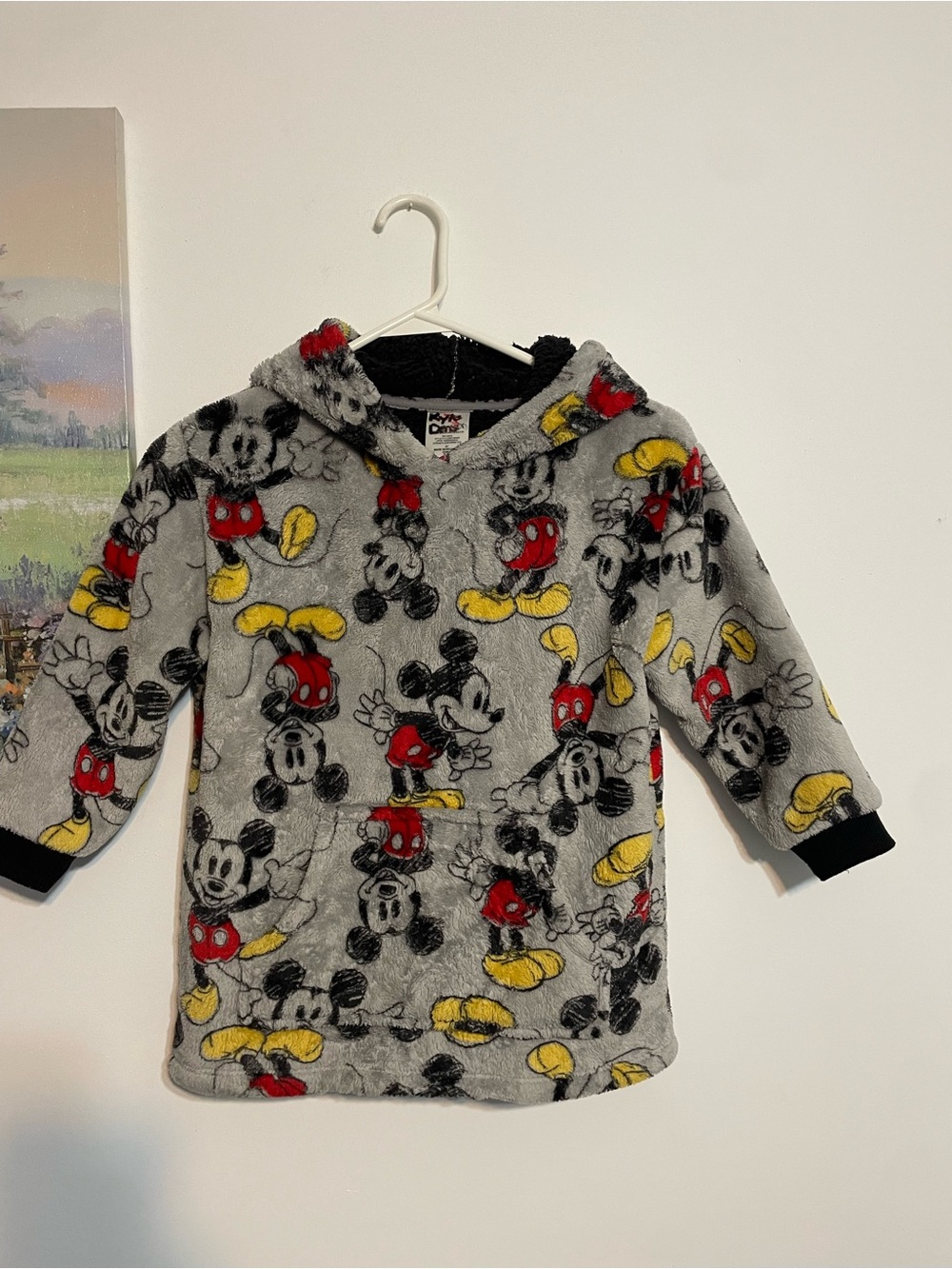 Disney Gray Mickey Mouse Plush Hoodie with Red and Yellow Accents